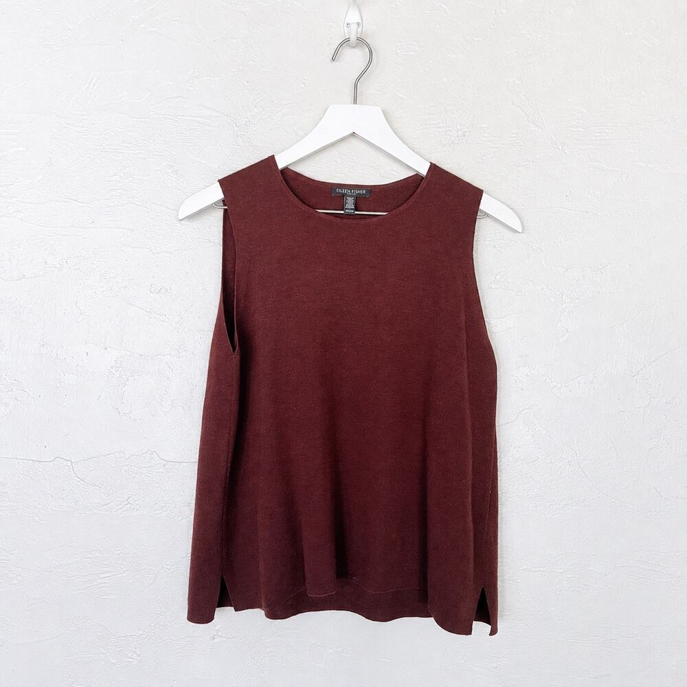 Eileen Fisher Petite Merino Wool Tank PM Burgundy Sleeveless Shell Quiet Luxury